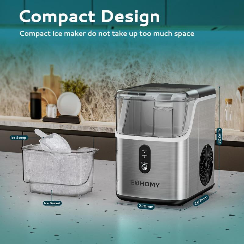 EUHOMY Nugget Ice Makers Countertop, Pebble Ice Maker Machine with 35Lbs/24H&33Lbs/24H Soft Ice, Self-Cleaning Sonic Ice Maker with Ice Scoop&Basket, Utensils, Pellet Ice Maker for Home/Kitchen/Office