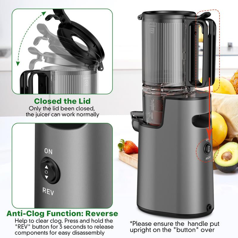 LQZ Cold Press Juicer-Slow Masticating Machines, 350W, 4.3" Feed Chute for Whole Fruits & Vegetables,High Juice Yield,Easy to Clean