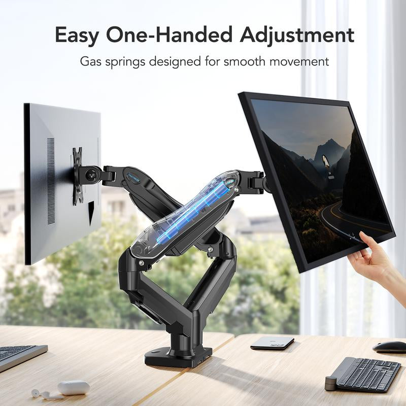HUANUO Dual/Single Monitor Stand - Grommet Mounting Base for 13''-32'' Screens - Each Arm Holds 4.4 to 19.8Lbs-Full Adjustable Monitor Desk Mount Swivel Vesa Bracket with C Clamp