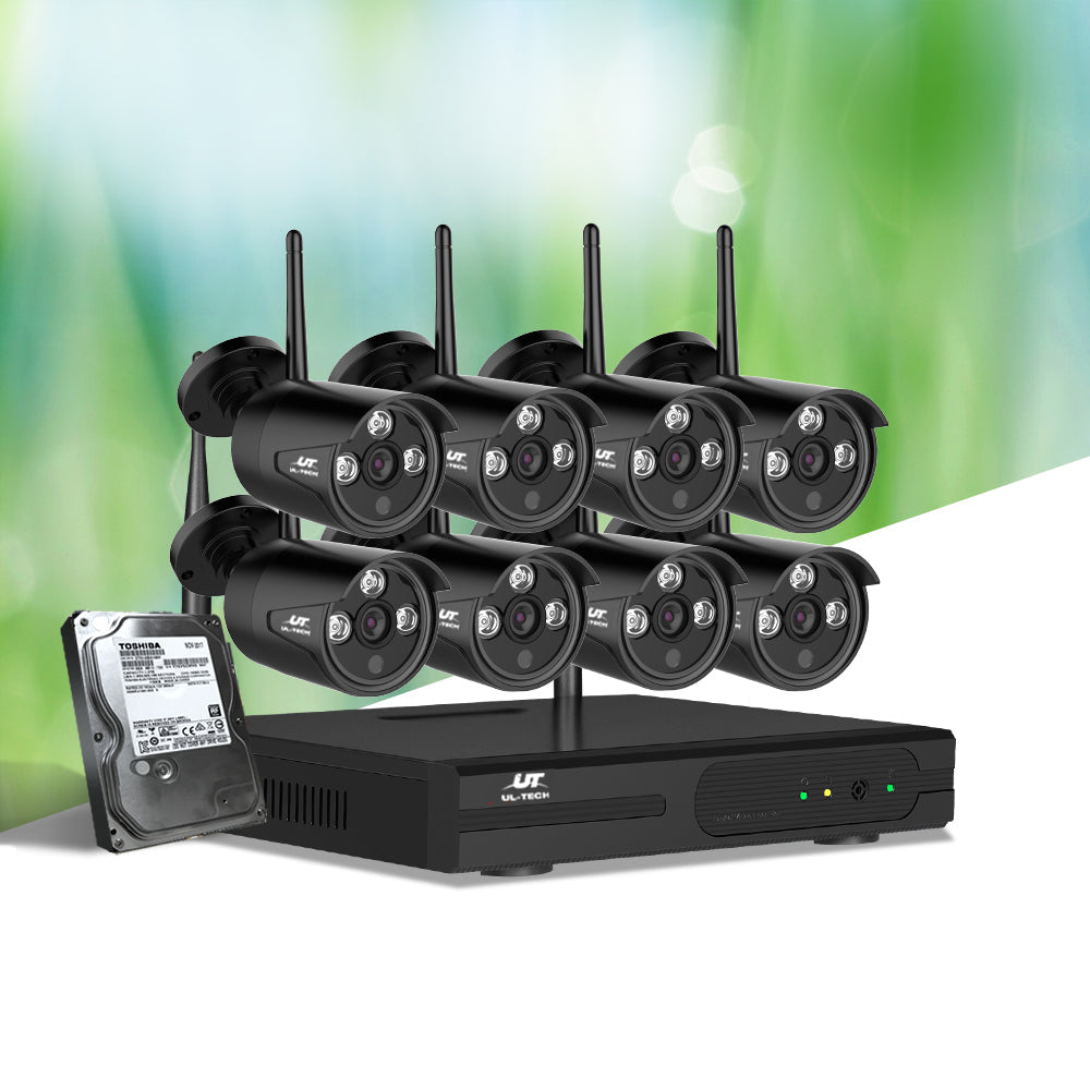 NNEDSZ -CCTV Wireless Security System 2TB 8CH NVR 1080P 8 Camera Sets