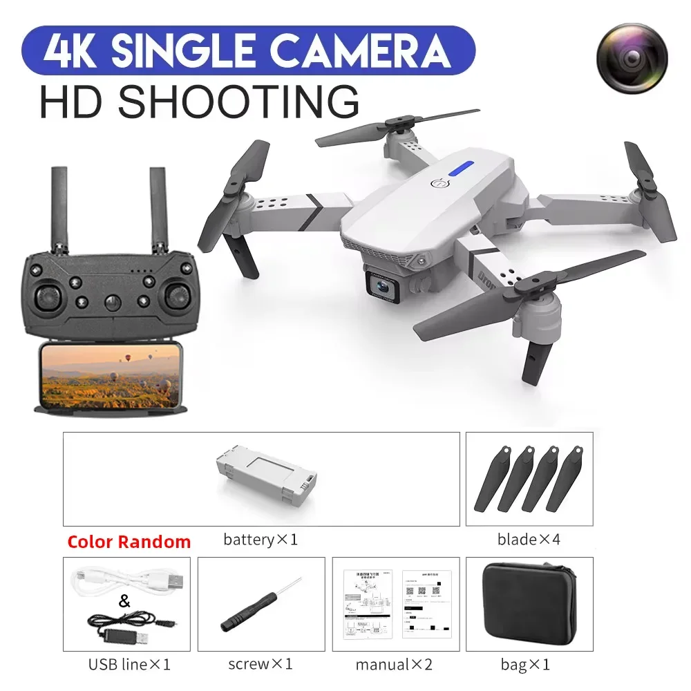 2025 New E88 Pro WiFi FPV Drone - 1080P/4K Single/Dual Camera, Wide-Angle HD, Altitude Hold, Foldable Quadcopter, RC Helicopter