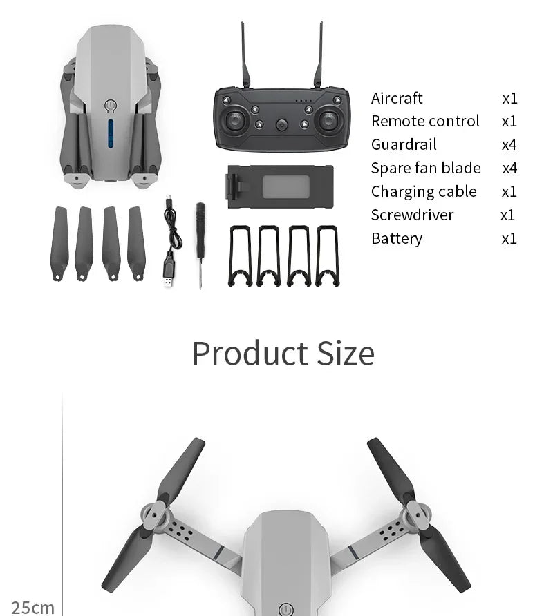 2025 New E88 Pro WiFi FPV Drone - 1080P/4K Single/Dual Camera, Wide-Angle HD, Altitude Hold, Foldable Quadcopter, RC Helicopter