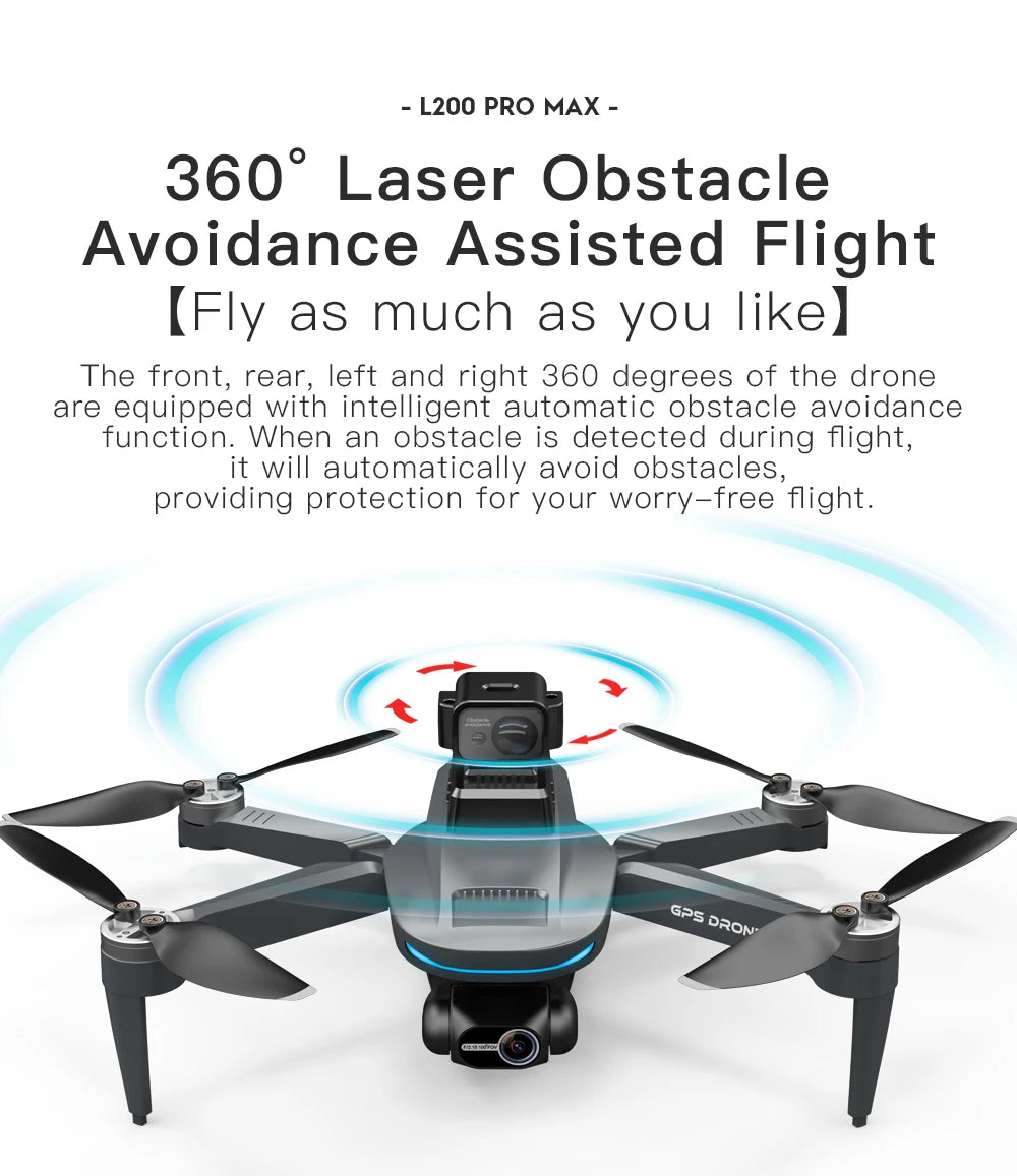 L200 PRO MAX GPS Drone with 2-axis Gimbal Professional Anti-shake 4K HD Camera FPV Drone 360° Obstacle Avoidance Quadcopter Toys