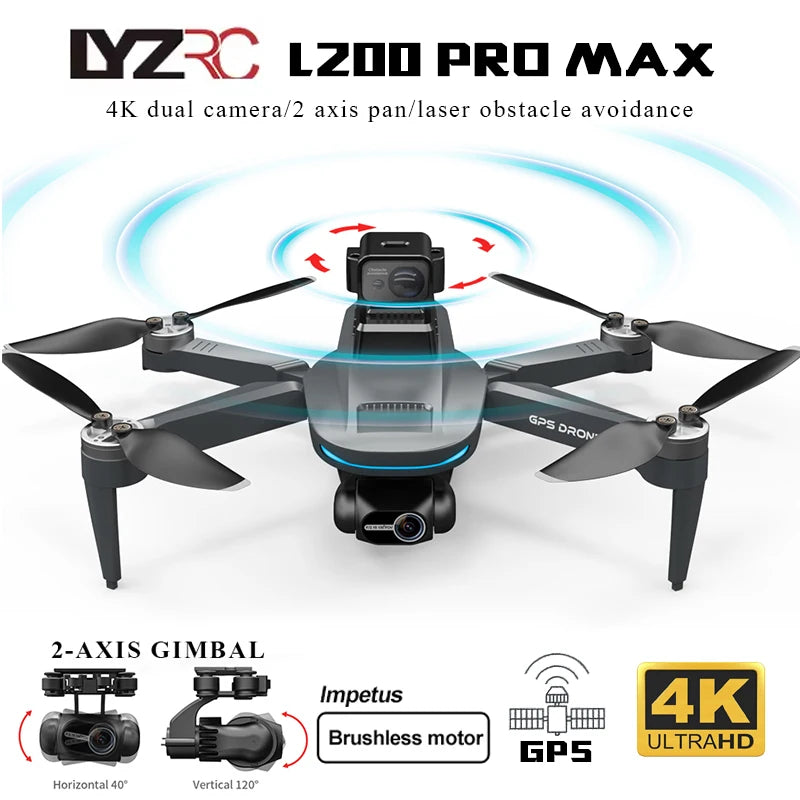 L200 PRO MAX GPS Drone with 2-axis Gimbal Professional Anti-shake 4K HD Camera FPV Drone 360° Obstacle Avoidance Quadcopter Toys