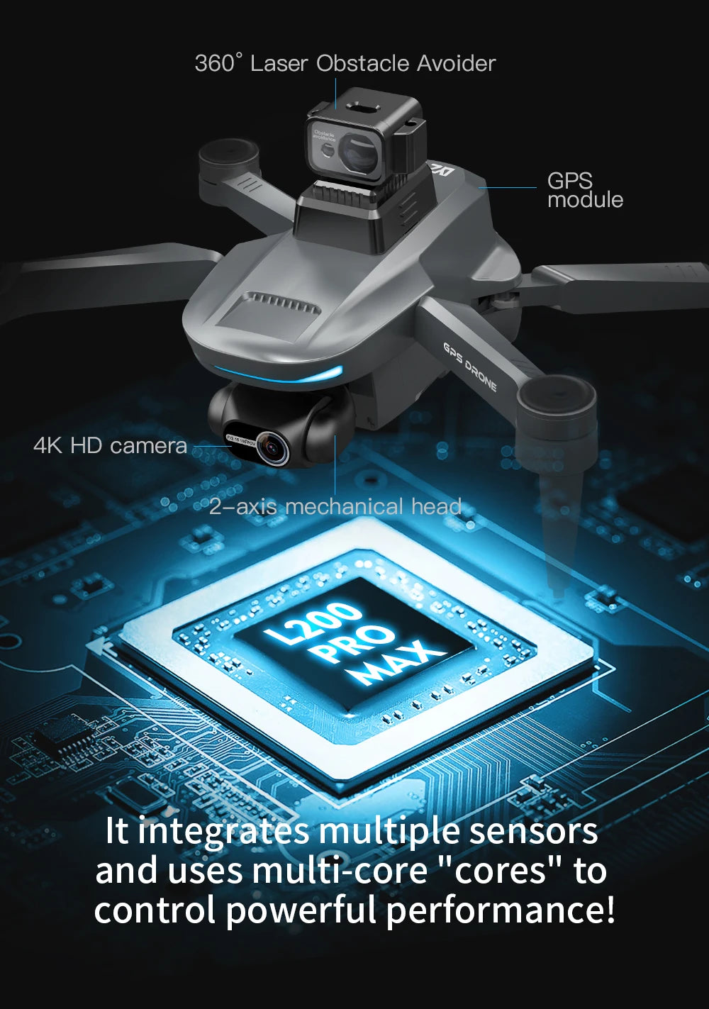 L200 PRO MAX GPS Drone with 2-axis Gimbal Professional Anti-shake 4K HD Camera FPV Drone 360° Obstacle Avoidance Quadcopter Toys