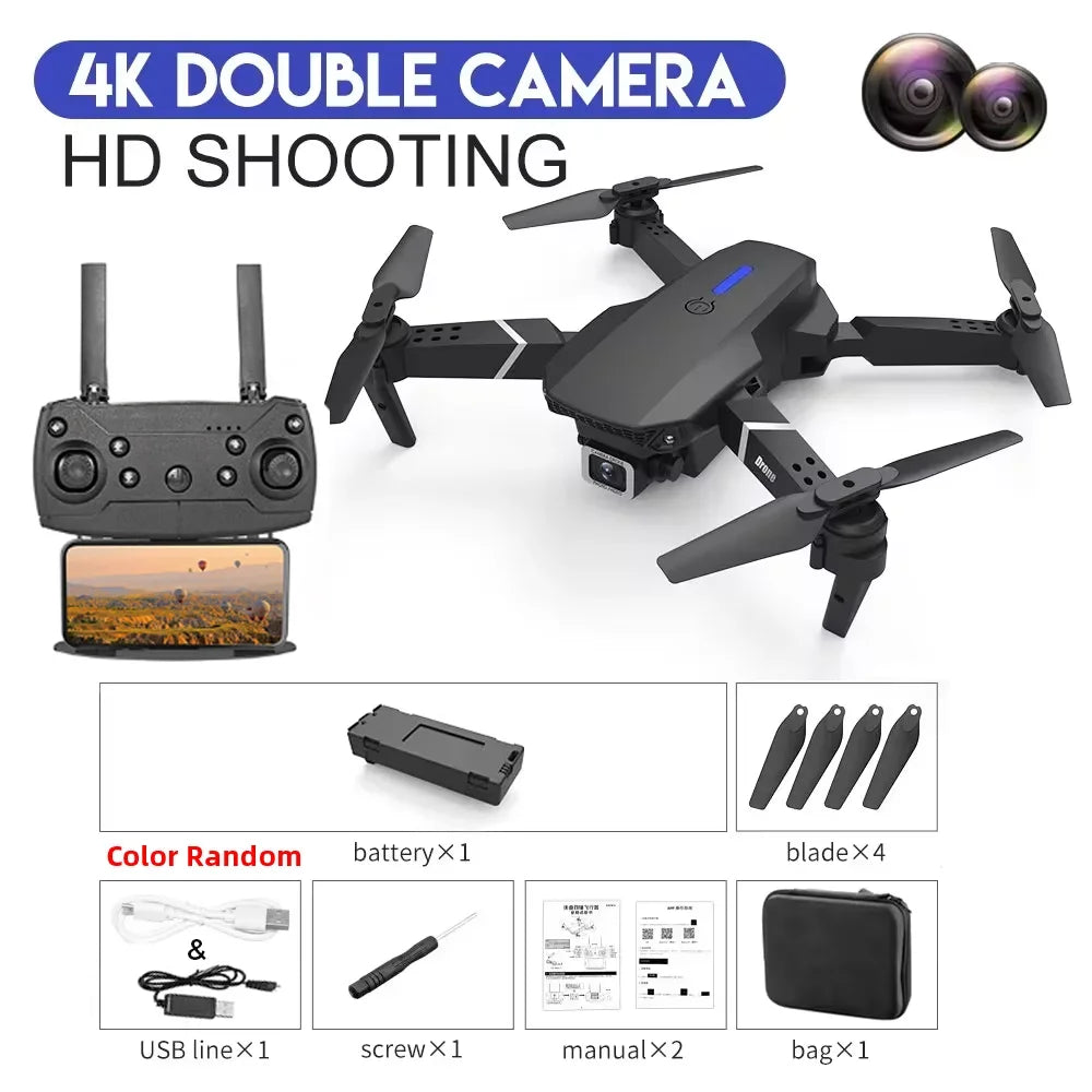 2025 New E88 Pro WiFi FPV Drone - 1080P/4K Single/Dual Camera, Wide-Angle HD, Altitude Hold, Foldable Quadcopter, RC Helicopter