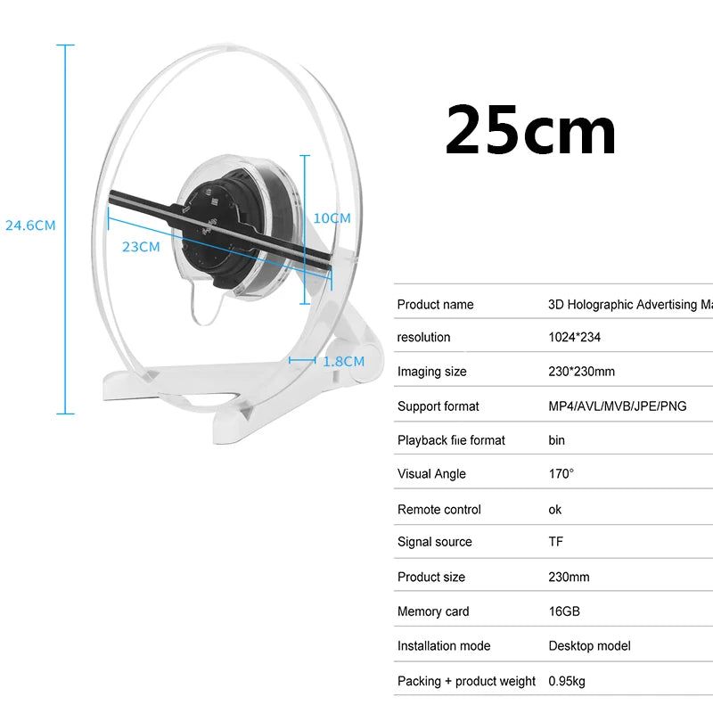 3D Hologram Projector Fan Remote Wifi Control 25-100Cm Commercial Advertise Display Hologram Projector Transmit Picture Video
