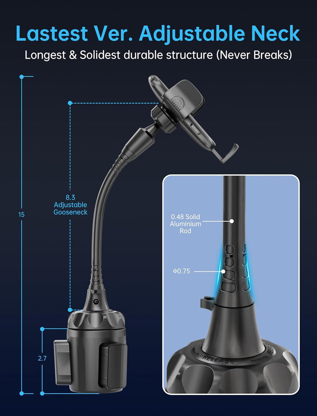 Cup Phone Holder for Car [Upgraded Adjustable Gooseneck & Firmly Stable] Car Phone Mount Cell Phone Automobile Cradles for Iphone 16 and All 4-7 Inches Smartphone(Black)