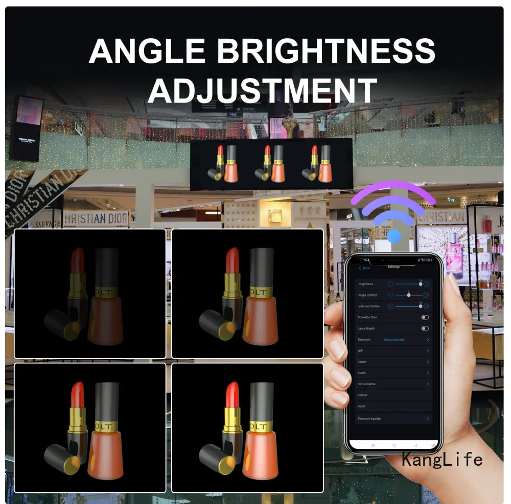 3D Hologram Projector Fan Remote Wifi Control 25-100Cm Commercial Advertise Display Hologram Projector Transmit Picture Video