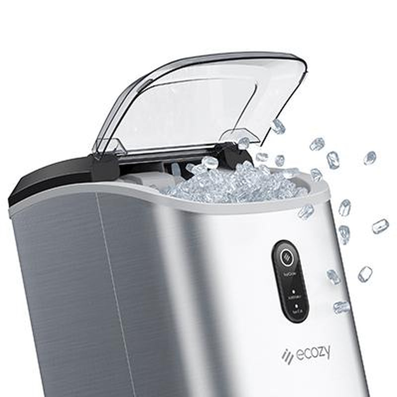 Ecozy Countertop Sonic Nugget Ice Maker,Chewable Ice Cubes,33 Lbs Daily Output,Self-Cleaning,Stainless Steel for Party/Kitchen/Bar