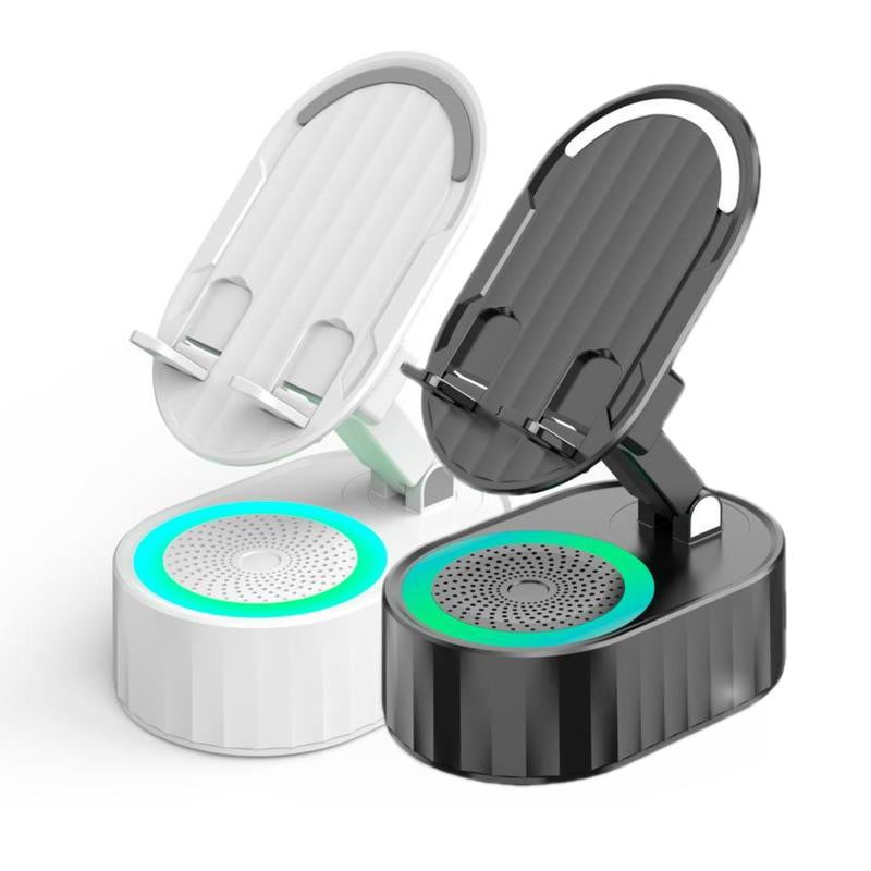 AKLLCCR Wireless Induction Audio Bluetooth Speaker 5In1 Cellphone Holder USB Emergency Rechargeable (3000Mah) Portable Power Mobile Tablet Stand with Colorful Ambient Light Gifts for Friend, Family