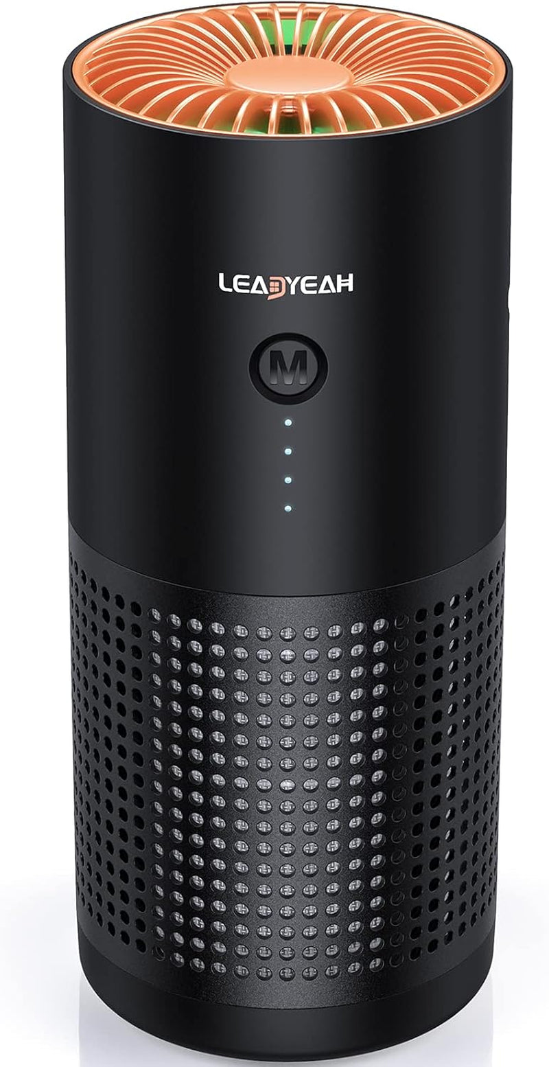 Car Air Purifier with HEPA Filter,  Mini Portable Air Purifier for Travel, Small Air Purifier for Bedroom & Office, Desktop Air Purifier with Indicator on Air Quality（Gifts for Men & Women）