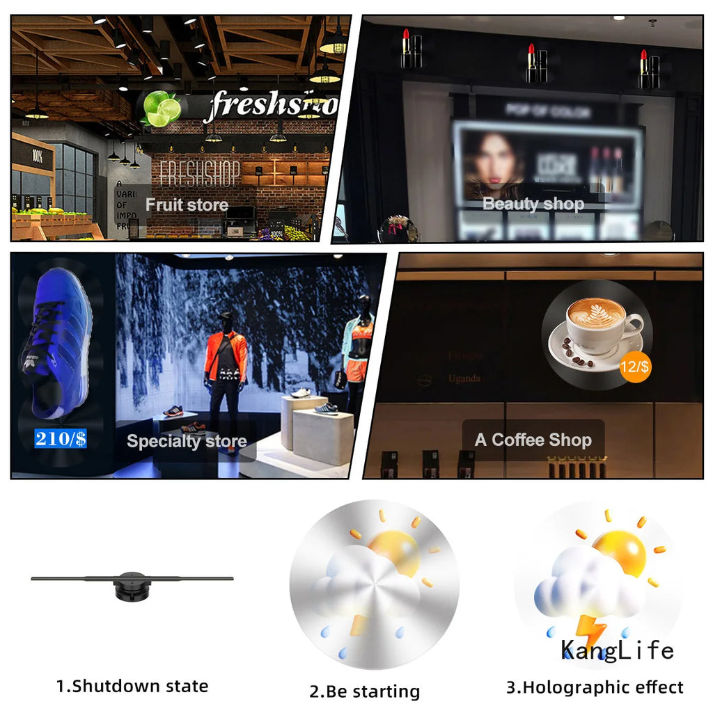 3D Hologram Projector Fan Remote Wifi Control 25-100Cm Commercial Advertise Display Hologram Projector Transmit Picture Video