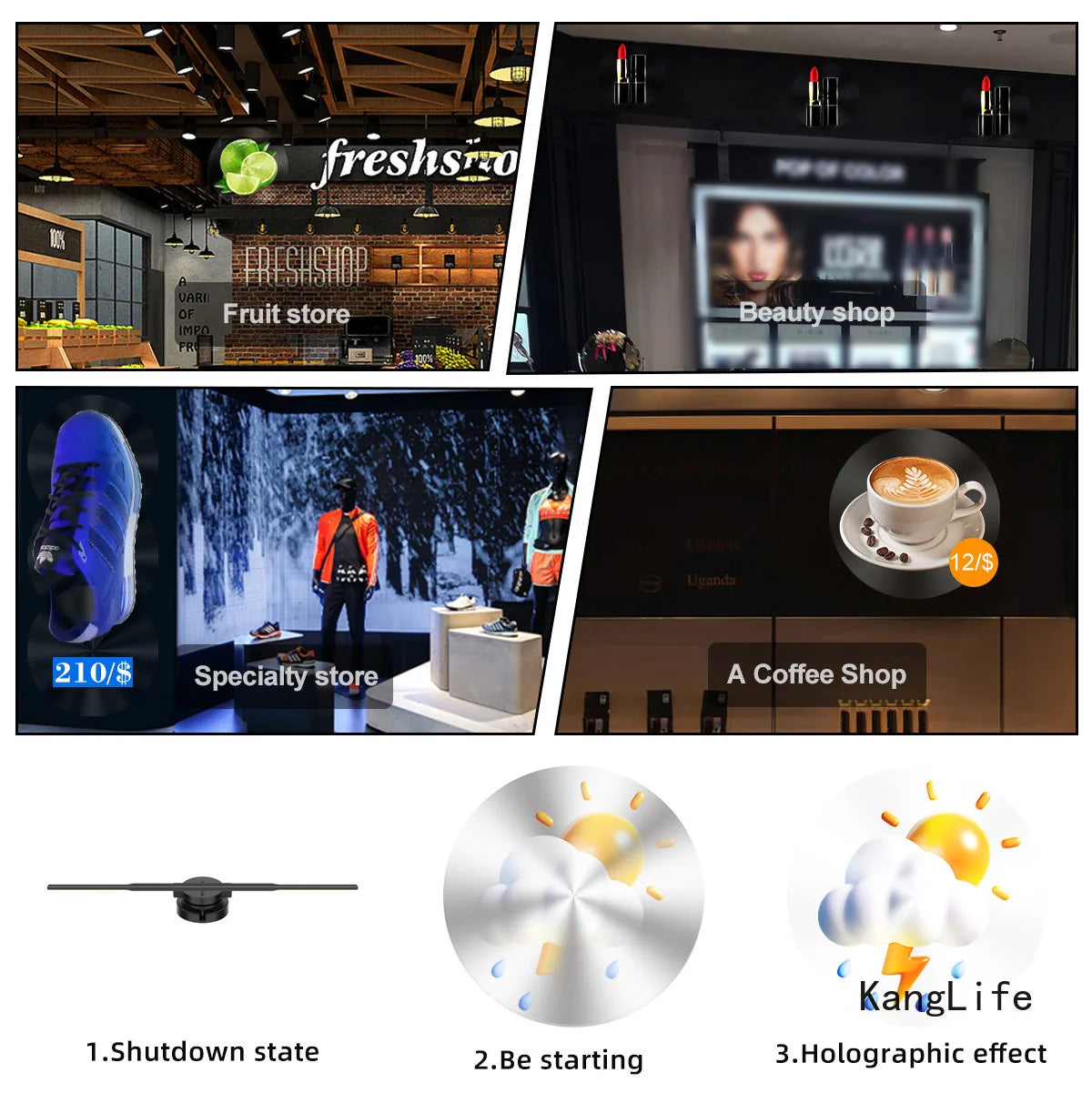 3D Hologram Projector Fan Remote Wifi Control 25-100Cm Commercial Advertise Display Hologram Projector Transmit Picture Video