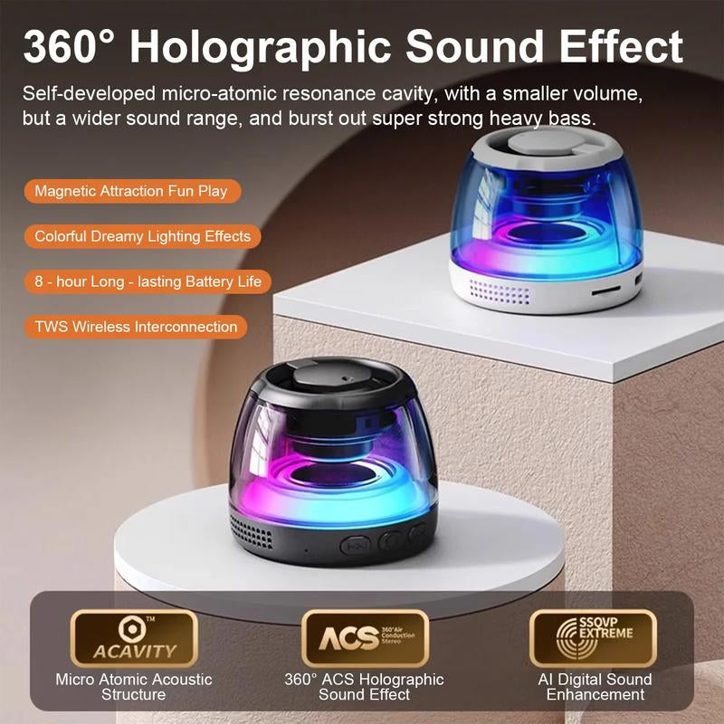 Joytutus Magnetic Bluetooth Speaker Portable Wireless Outdoor with TF Card Slot RGB Atmosphere Lights Sound System Trucks Colorful Dustproof Smartphone Rechargeable Car Audio Black Metal Compact & Portable Design 360° Holographic Sound Effects