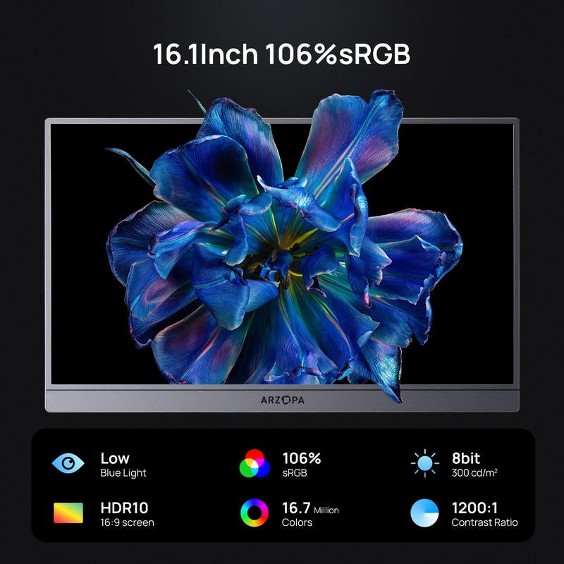 ARZOPA Portable Monitor 16.1"/17.3" FHD 1080P 60Hz/144Hz Laptop Screen Extender for PC Mac Xbox Switch PS5 Iphone IPS Display Computer Display HDR External Screen Game Workfromhome