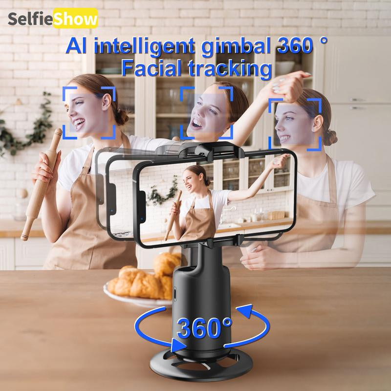 Smart AI Facial Recognition Phone Tripod, 360° Mobile Phone Pan & Tilt Stand, Outdoor Panoramic Tracking & Stabilization for Home & Outdoor Use