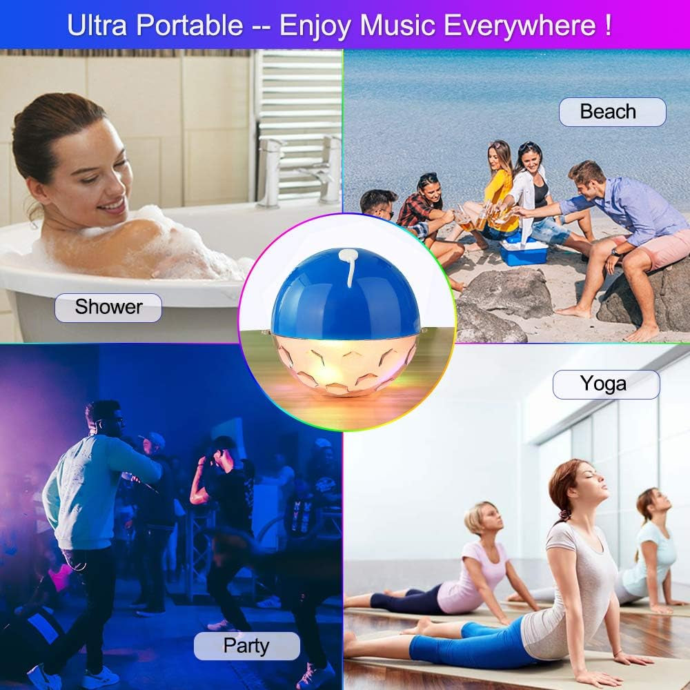 Bluetooth Speakers with RGBW Lights, Crystal Clear Stereo Sound,Dual Drivers,Rich Bass, IPX7 Waterproof, 50Ft Wireless Range, Built-In Mic, Portable Floating Speaker for Pool Hot Tub Spa Shower Travel