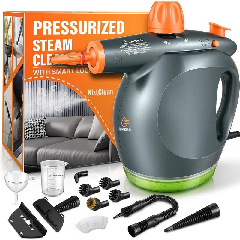Phueut Pressurized Handheld Multi-Surface Natural Steam Cleaner with 12 Pcs Replacement Parts , Multi-Purpose Steamer for Home Use, Kitchen and Car