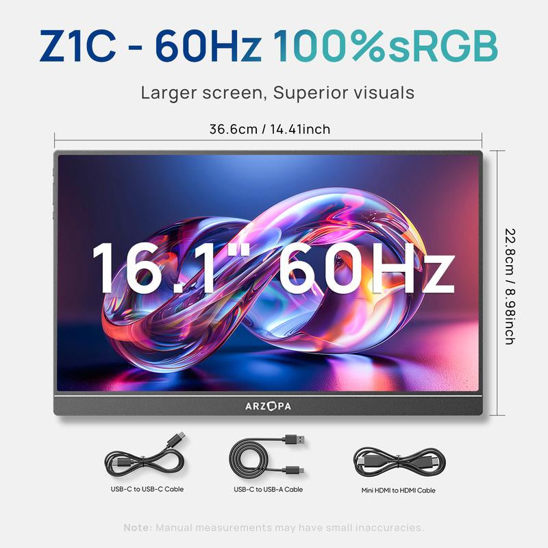 ARZOPA Portable Monitor 16.1"/17.3" FHD 1080P 60Hz/144Hz Laptop Screen Extender for PC Mac Xbox Switch PS5 Iphone IPS Display Computer Display HDR External Screen Game Workfromhome