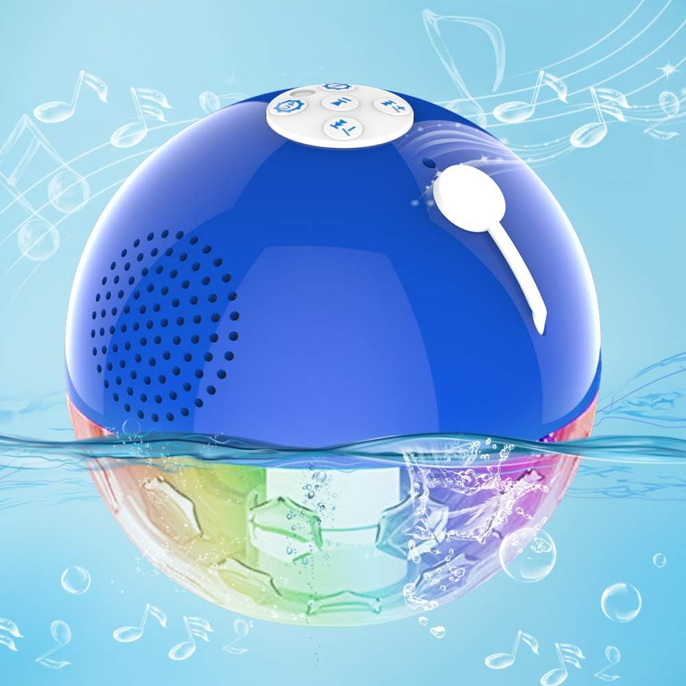 Bluetooth Speakers with RGBW Lights, Crystal Clear Stereo Sound,Dual Drivers,Rich Bass, IPX7 Waterproof, 50Ft Wireless Range, Built-In Mic, Portable Floating Speaker for Pool Hot Tub Spa Shower Travel