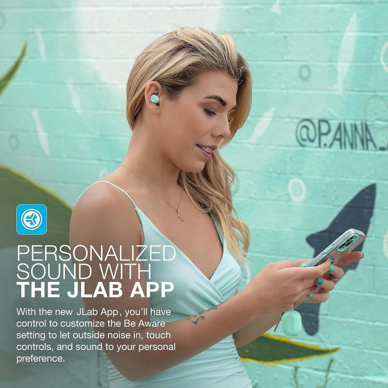 Jlab Jbuds Mini Earbuds - Smallest Bluetooth Earphones, IP55 Splash/Dust Proof, Custom EQ, Touch Controls, Safety Be Aware Mode, 20HR Battery Life, Earbuds for Sleeping, for Iphone Android