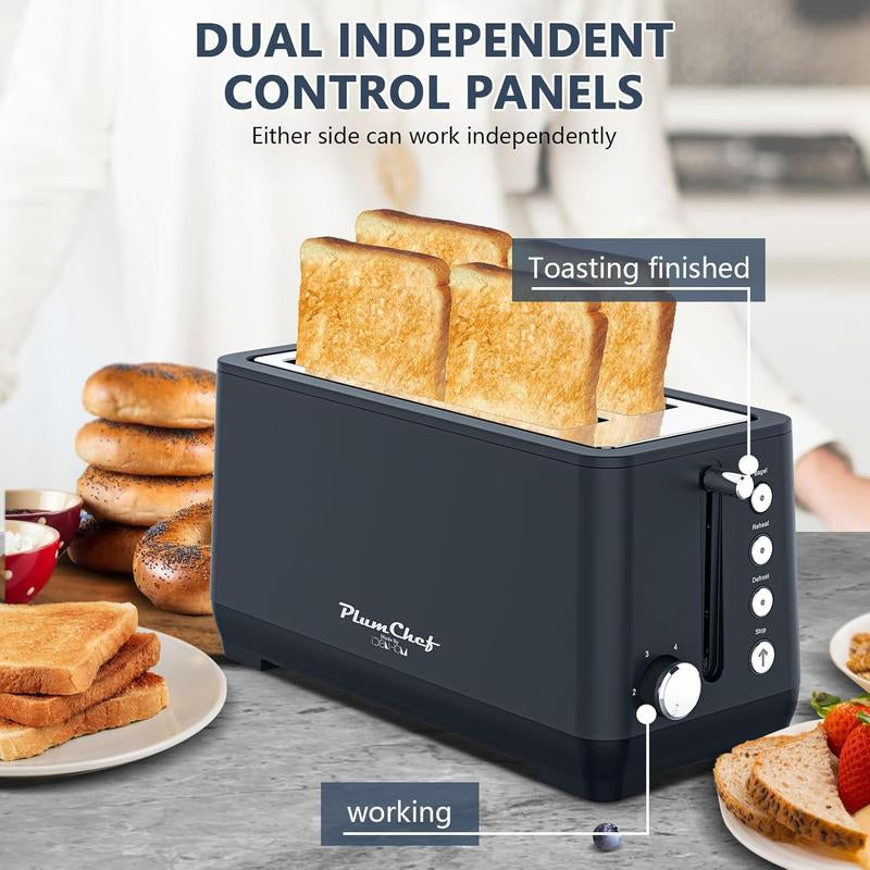 4-Slice Toaster, Extra Wide Long Slot Toaster with Warming Rack, 6 Browning Settings, Bagel/Defrost/Reheat Functions, Removable Crumb Tray, Stainless Steel Housing 1350W, Matte Blue