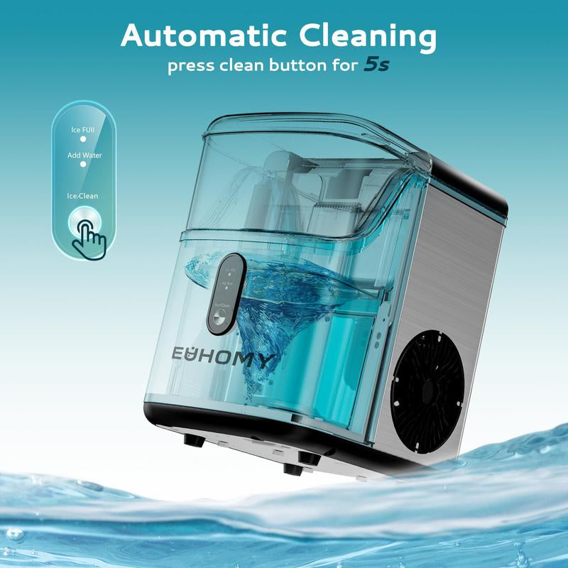 EUHOMY Nugget Ice Makers Countertop, Pebble Ice Maker Machine with 35Lbs/24H&33Lbs/24H Soft Ice, Self-Cleaning Sonic Ice Maker with Ice Scoop&Basket, Utensils, Pellet Ice Maker for Home/Kitchen/Office
