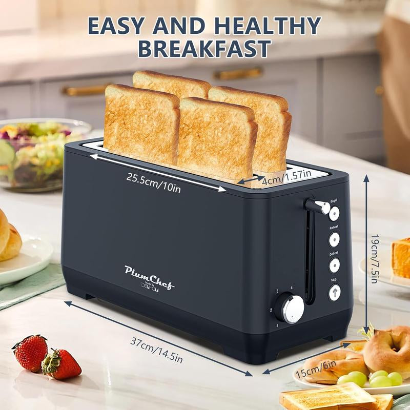 4-Slice Toaster, Extra Wide Long Slot Toaster with Warming Rack, 6 Browning Settings, Bagel/Defrost/Reheat Functions, Removable Crumb Tray, Stainless Steel Housing 1350W, Matte Blue