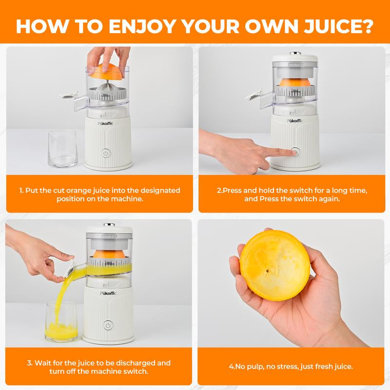 Pukomc Fast Juicer Machine Cordless & Rechargeable Fresh Pulp-Free Juice in Seconds Compact 10.6 Electric Squeezer for Oranges