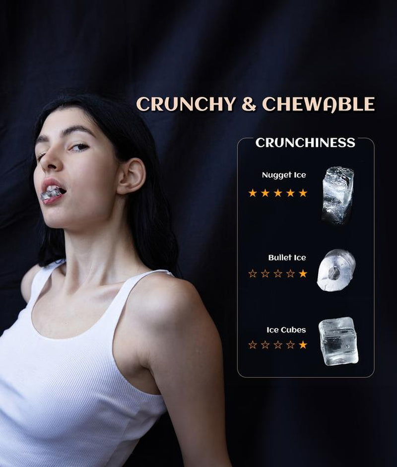 Ecozy Countertop Sonic Nugget Ice Maker,Chewable Ice Cubes,33 Lbs Daily Output,Self-Cleaning,Stainless Steel for Party/Kitchen/Bar