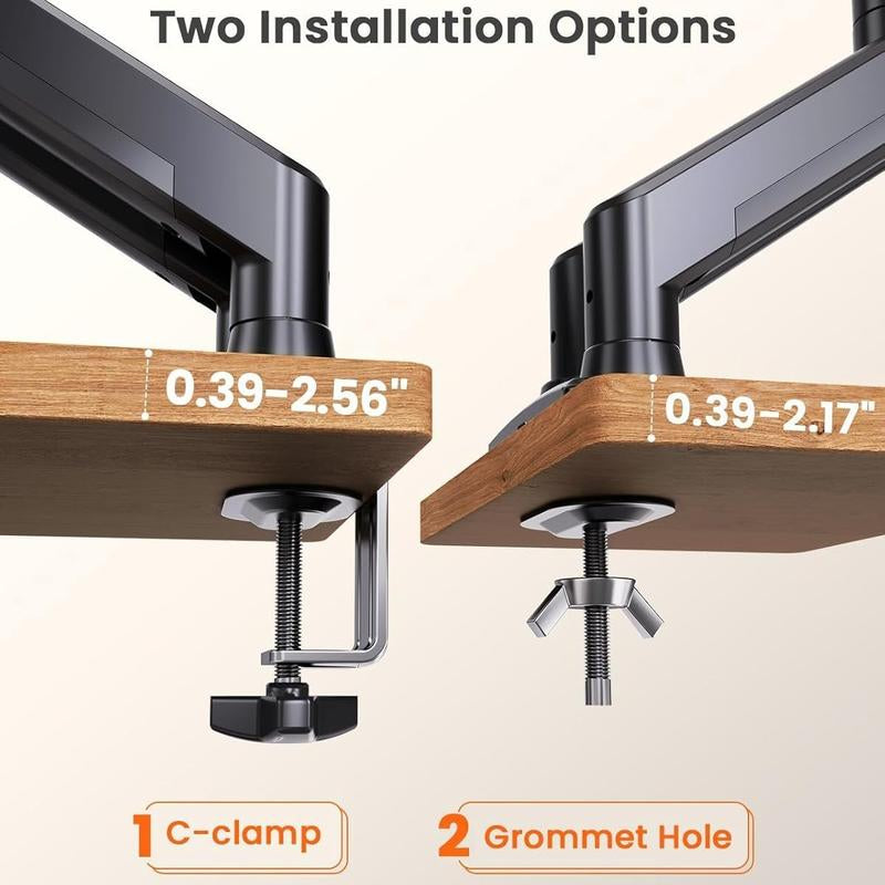 HUANUO Dual/Single Monitor Stand - Grommet Mounting Base for 13''-32'' Screens - Each Arm Holds 4.4 to 19.8Lbs-Full Adjustable Monitor Desk Mount Swivel Vesa Bracket with C Clamp