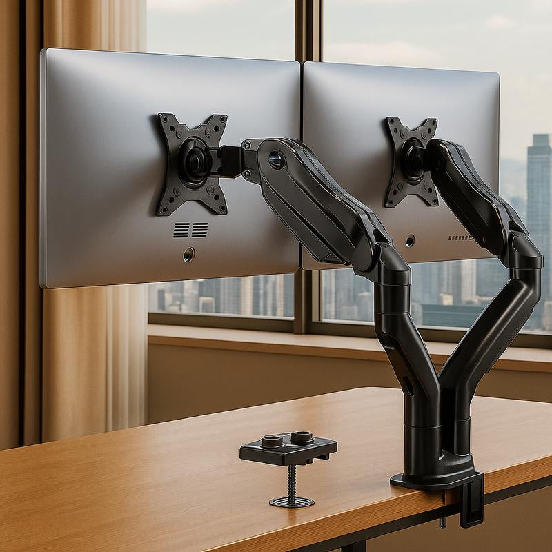 HUANUO Dual/Single Monitor Stand - Grommet Mounting Base for 13''-32'' Screens - Each Arm Holds 4.4 to 19.8Lbs-Full Adjustable Monitor Desk Mount Swivel Vesa Bracket with C Clamp