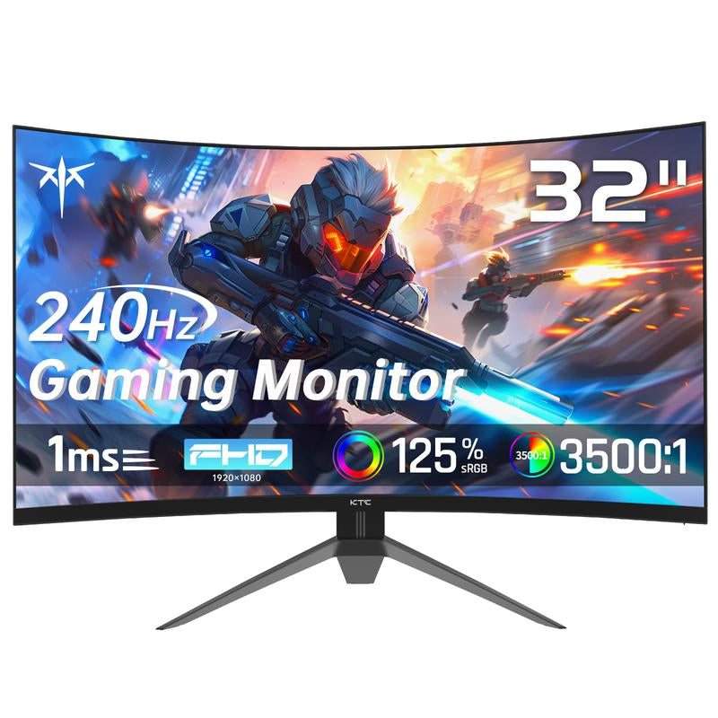 KTC 32 Inch 1920*1080P@240Hz HVA Curved 1500R Gaming Monitor, 125% Srgb Color Coverage, 1Ms Response Time, Freesync/G-Sync HDR10,HDMI/DP/USB Ports Vesa,Tilt Adjustable,Black, H32S17F