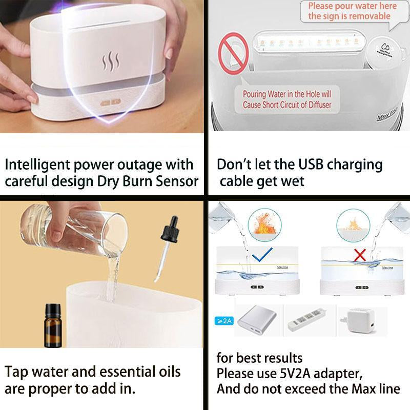 Portable Simulated Flame Air Aroma Diffuser, 7 Flame Color Noiseless Essential Oil Diffuser with Auto-Off Protection, USB Powered Desktop Humidifier, Gifts for Girlfriend, Room Humidifier, Aromatherapy Diffusers, Fragrance Machine, Home Desktop Humidifier