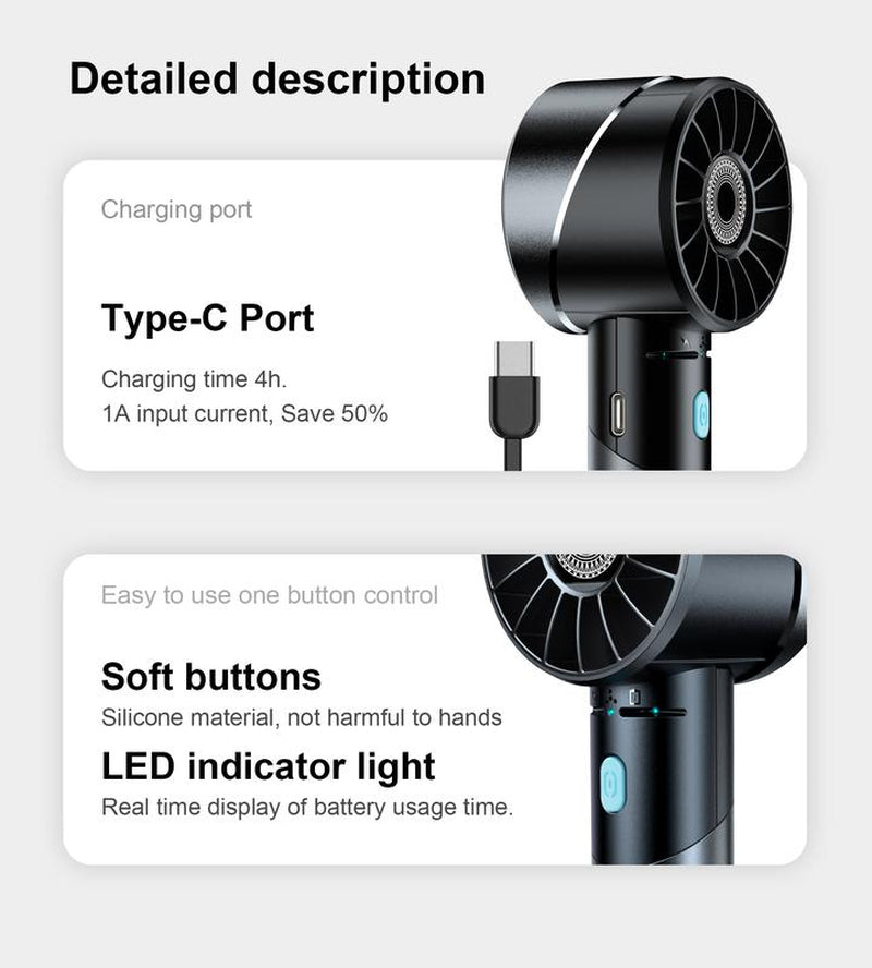 Portable 2600 Mah Handheld , Four Levels of Wind Speed Adjustment up to 7000 Rpm, Mist , USB Charging, Perfect for Travel, Outdoor and Summer Personal Cooling Fan
