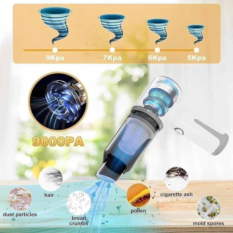 Mini Cordless Vacuum, Small Handheld Vacuum Cleaner 9000PA High Power Suction, Portable 3 in 1 Little Vacuum &Air Blower & Pump for Small Space at Home&Office Clean