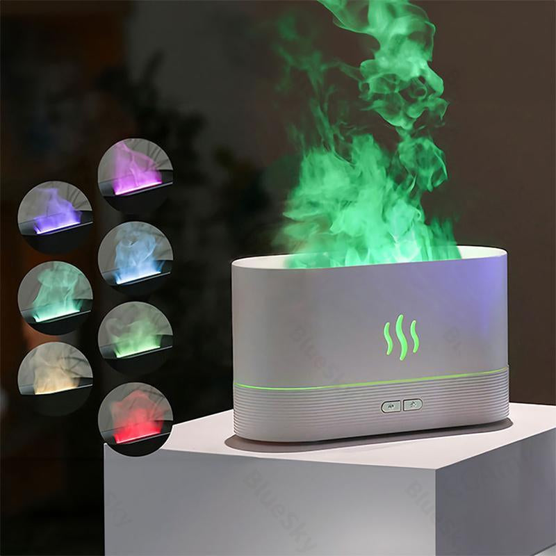 Portable Simulated Flame Air Aroma Diffuser, 7 Flame Color Noiseless Essential Oil Diffuser with Auto-Off Protection, USB Powered Desktop Humidifier, Gifts for Girlfriend, Room Humidifier, Aromatherapy Diffusers, Fragrance Machine, Home Desktop Humidifier