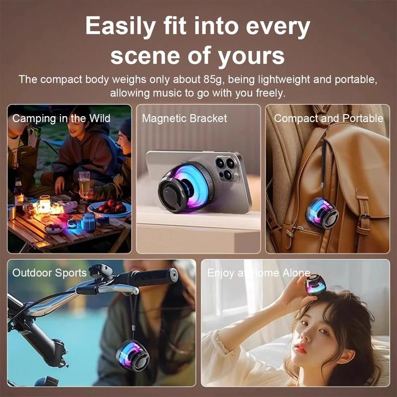 Joytutus Magnetic Bluetooth Speaker Portable Wireless Outdoor with TF Card Slot RGB Atmosphere Lights Sound System Trucks Colorful Dustproof Smartphone Rechargeable Car Audio Black Metal Compact & Portable Design 360° Holographic Sound Effects