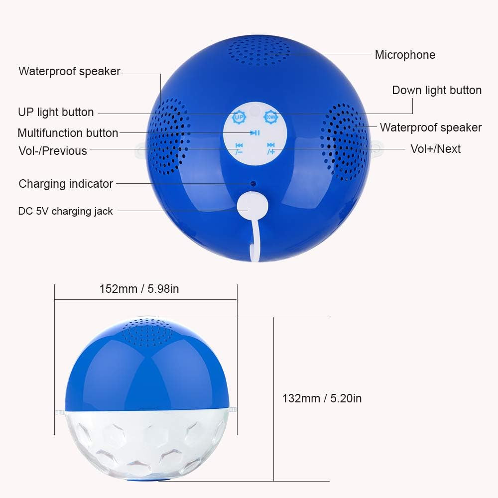 Bluetooth Speakers with RGBW Lights, Crystal Clear Stereo Sound,Dual Drivers,Rich Bass, IPX7 Waterproof, 50Ft Wireless Range, Built-In Mic, Portable Floating Speaker for Pool Hot Tub Spa Shower Travel