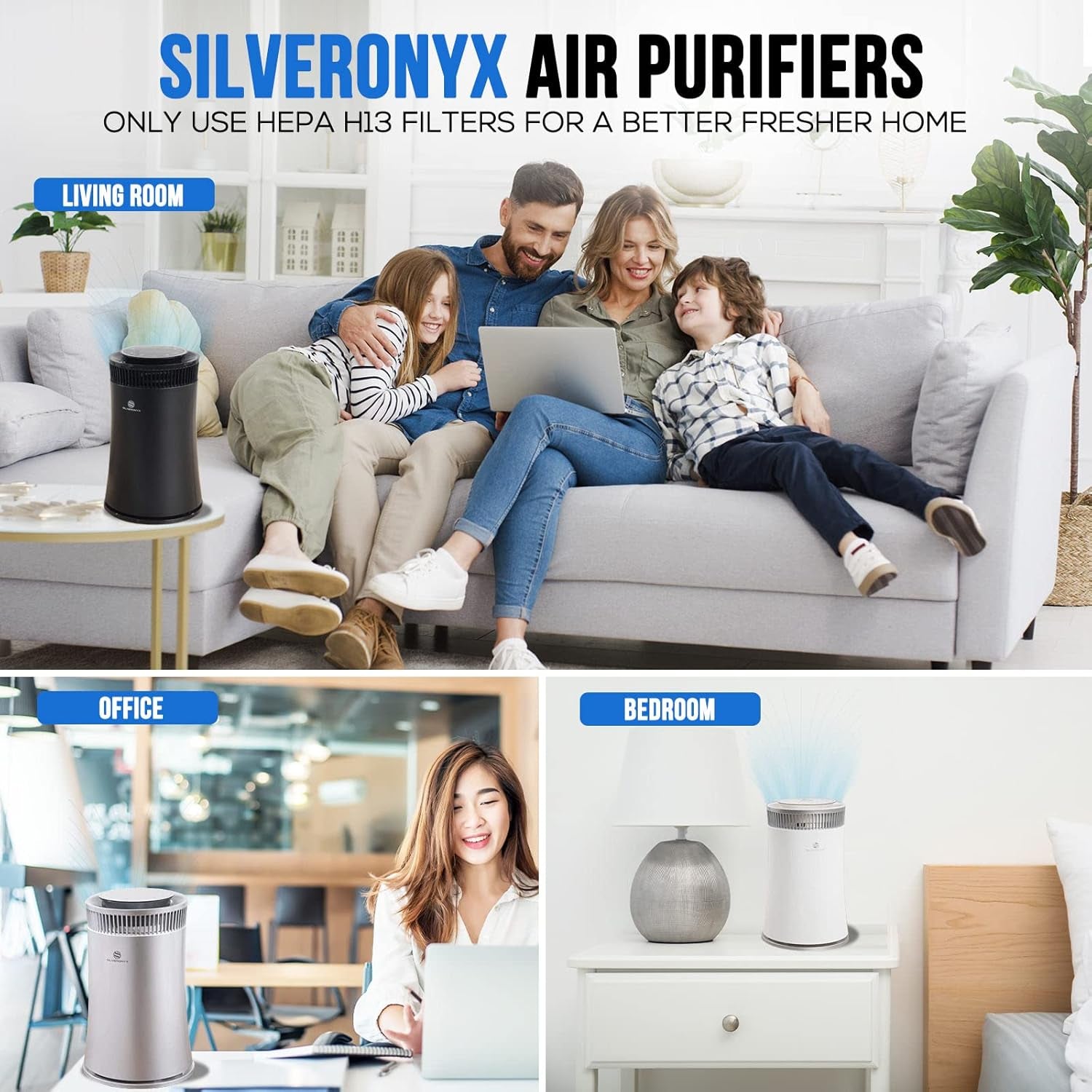 Air Purifier for Home Large Room – Covers up to 500 Sq Ft for New Home, 5-In-1 HEPA Filter System for Allergies, Pets, Smoke, Remove Dust & Odor, Quiet, High Filtration Efficiency – , Black