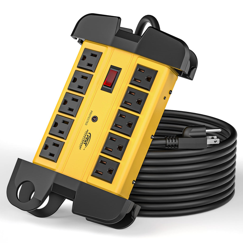 CRST 10 Outlets Mountable Heavy Duty Power Strip Surge Protector with Cord Wrapping design, Optional 15FT or 6FT Power Cord